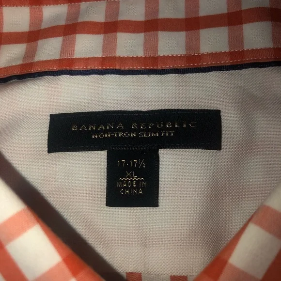Banana Republic Slim Fit Mens Size 17.5 XL Button Down Up Orange Summer Shirt - Picture 4 of 7